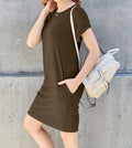 Women's Basic Bae Full Size Round Neck Short Sleeve Dress with Pockets