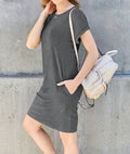 Women's Basic Bae Full Size Round Neck Short Sleeve Dress with Pockets