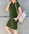 Women's Basic Bae Full Size Round Neck Short Sleeve Dress with Pockets