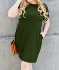 Women's Basic Bae Full Size Round Neck Short Sleeve Dress with Pockets