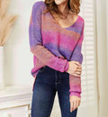 Women's Double Take Multicolored Rib-Knit V-Neck Knit Pullover