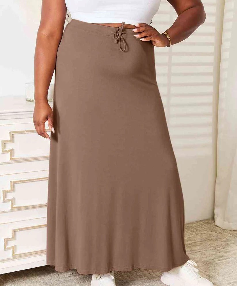 Women's Double Take Full Size Soft Rayon Drawstring Waist Maxi Skirt Rayon