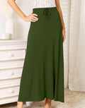 Women's Double Take Full Size Soft Rayon Drawstring Waist Maxi Skirt Rayon