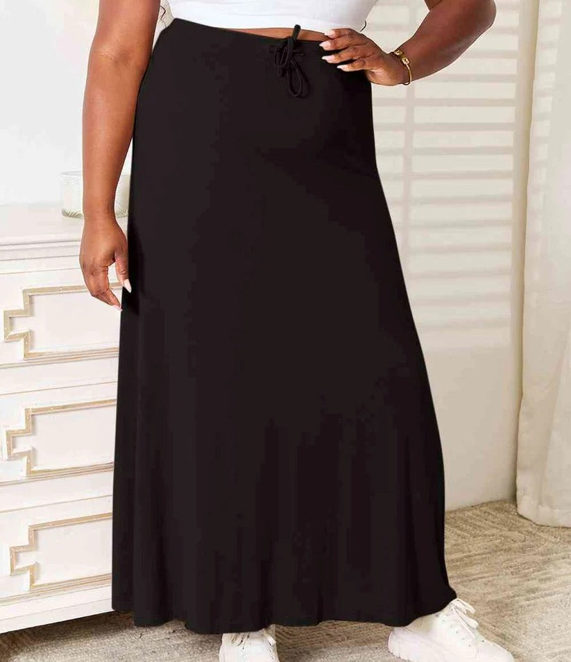 Women's Double Take Full Size Soft Rayon Drawstring Waist Maxi Skirt Rayon