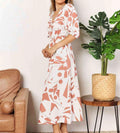 women's Double Take Printed Surplice Balloon Sleeve Dress
