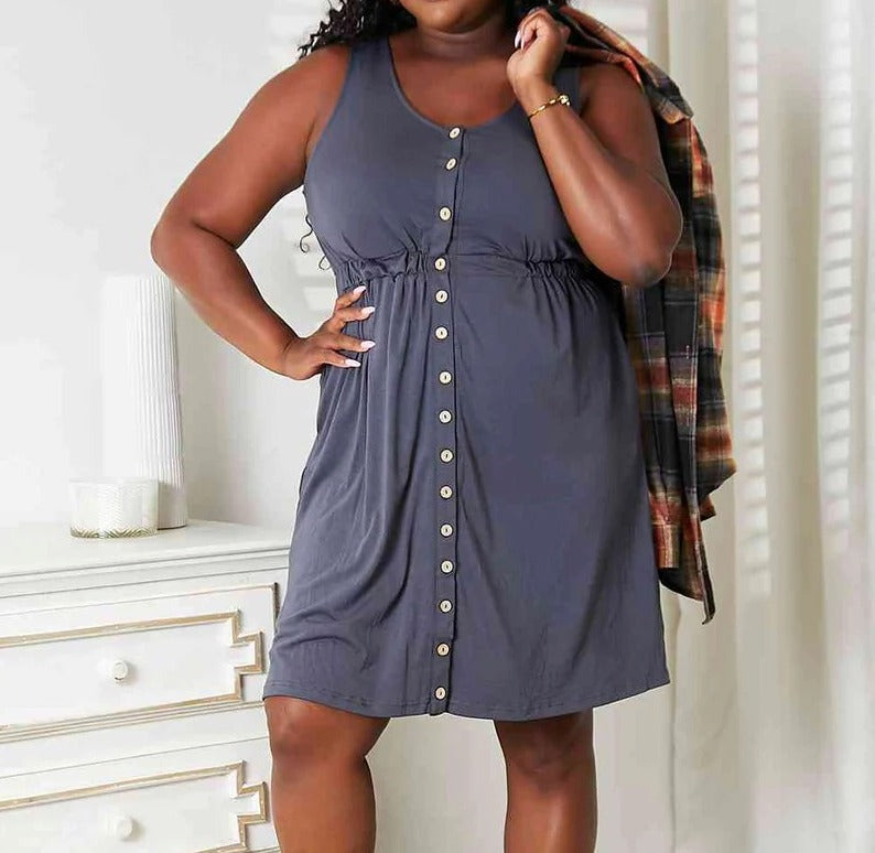 Women's Double Take Sleeveless Button Down Magic Dress