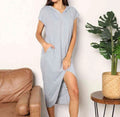Women's Double Take Short Sleeve Front Slit Hooded Dress