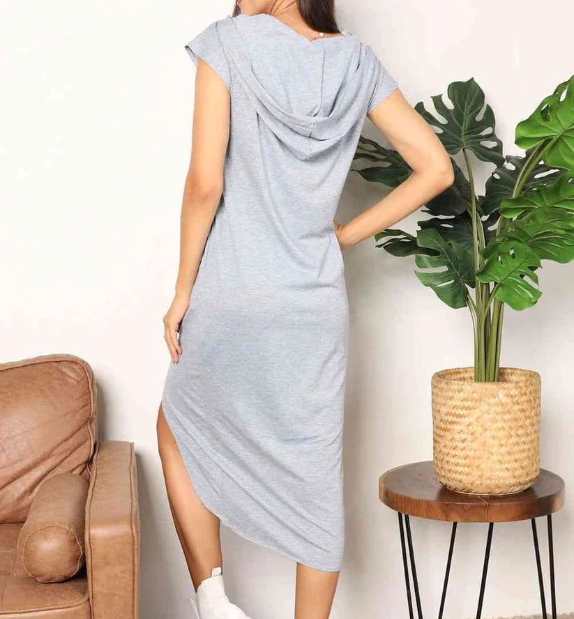Women's Double Take Short Sleeve Front Slit Hooded Dress
