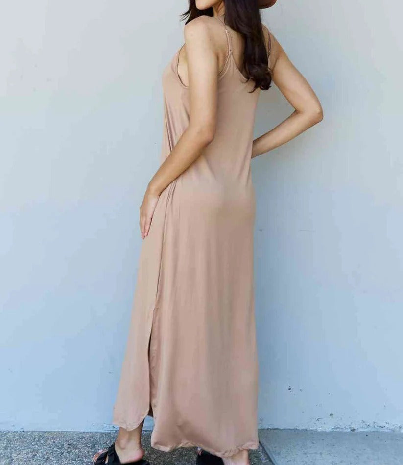 Women's Ninexis Good Energy Full Size Cami Side Slit Maxi Dress in Camel