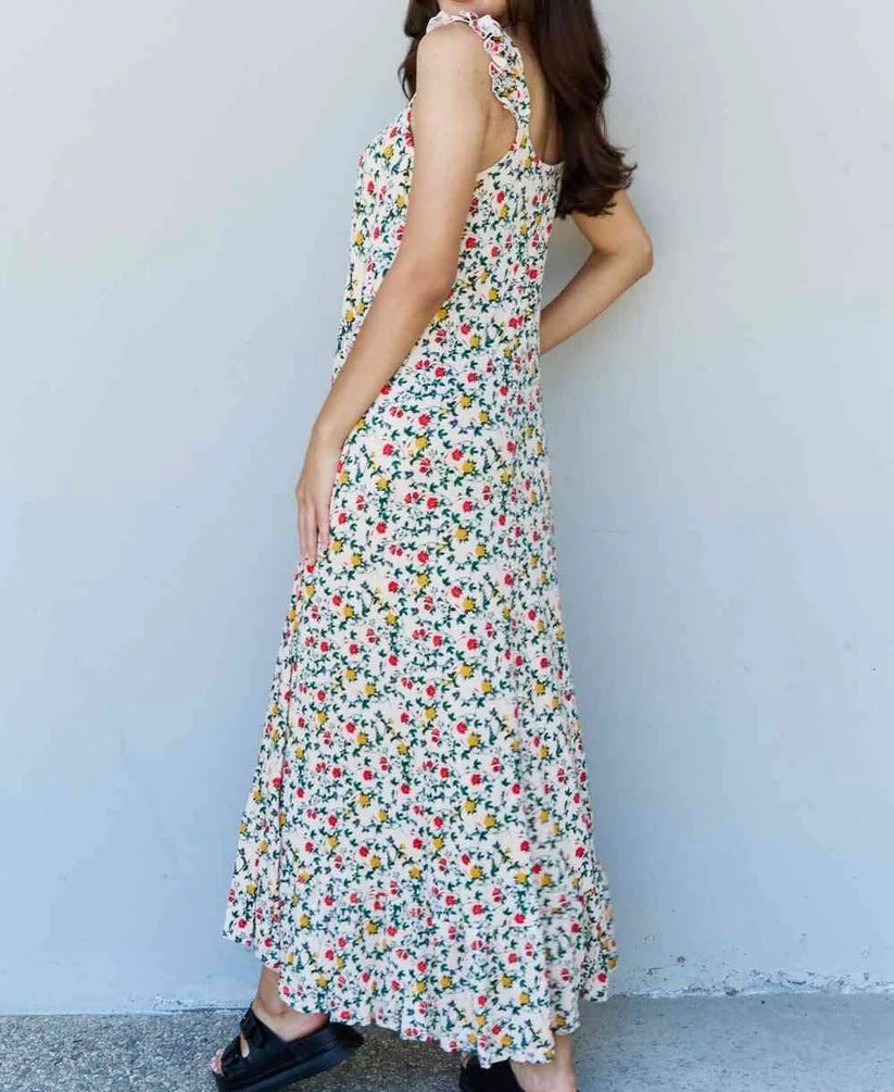 Women's Doublju In The Garden Ruffle Floral Maxi Dress in Natural Rose