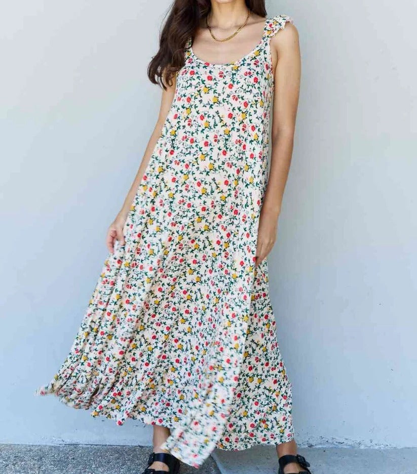 Women's Doublju In The Garden Ruffle Floral Maxi Dress in Natural Rose