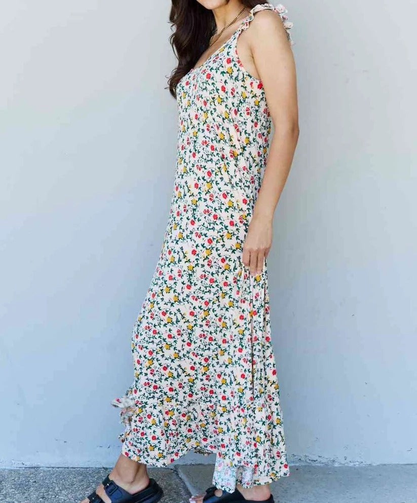 Women's Doublju In The Garden Ruffle Floral Maxi Dress in Natural Rose