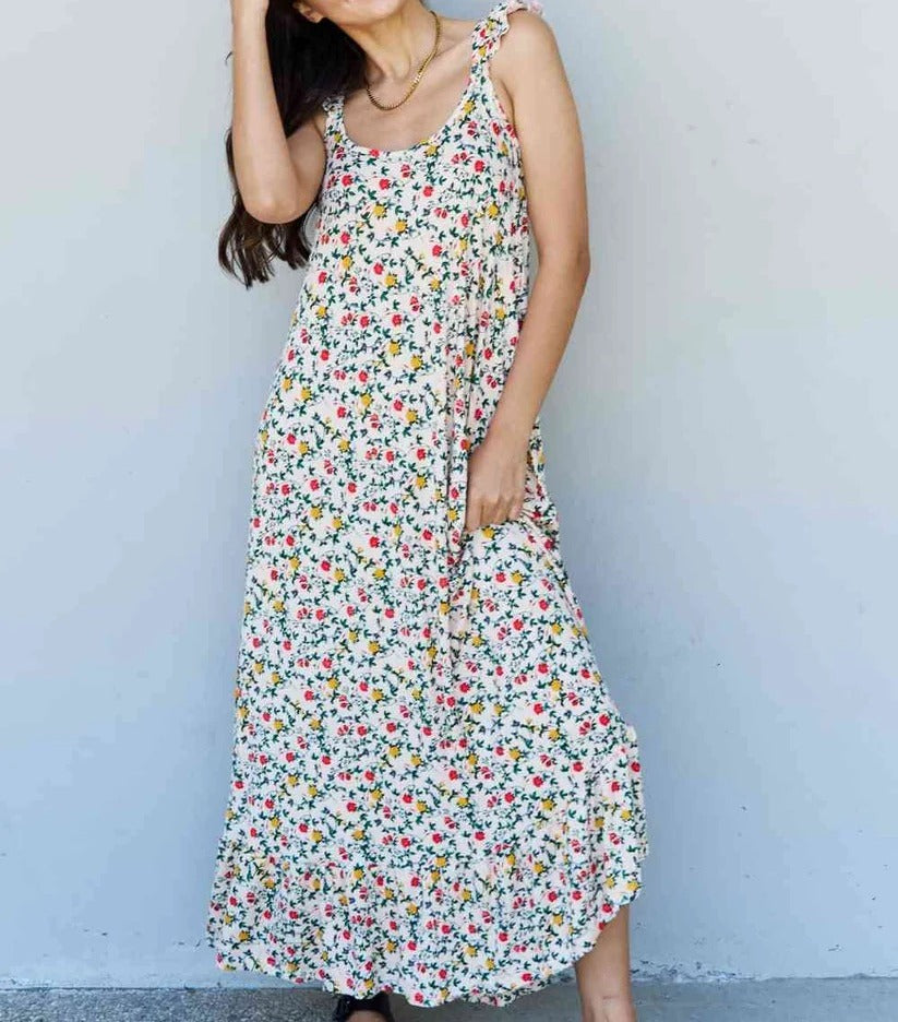 Women's Doublju In The Garden Ruffle Floral Maxi Dress in Natural Rose