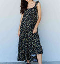 Women's Doublju In The Garden Ruffle Floral Maxi Dress in Black Yellow Floral