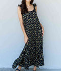 Women's Doublju In The Garden Ruffle Floral Maxi Dress in Black Yellow Floral