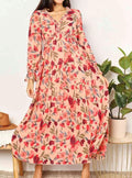 Women's Double Take Floral Frill Trim Flounce Sleeve Plunge Maxi Dress