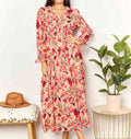 Women's Double Take Floral Frill Trim Flounce Sleeve Plunge Maxi Dress