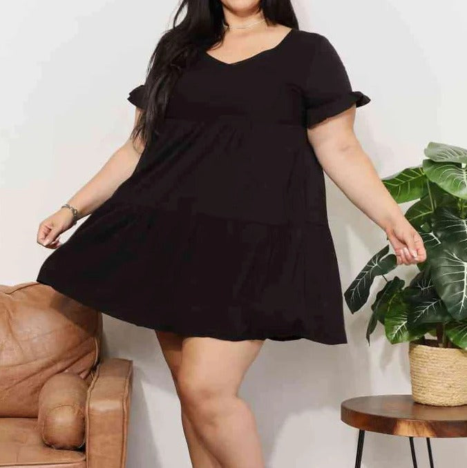 Women's Double Take V-Neck Flounce Sleeve Tiered Dress