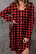 Women's Double Take Full Size Plaid Round Neck Long Sleeve Magic Dress