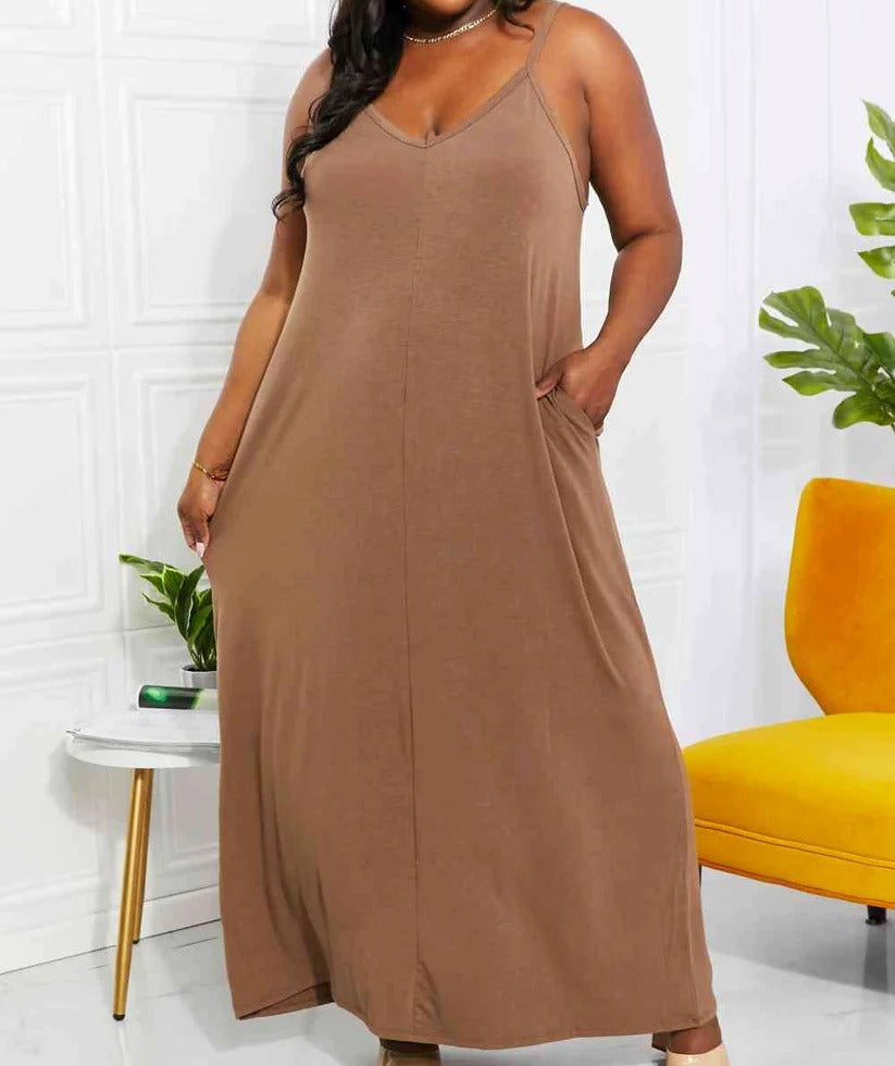 Women's Zenana Full Size Beach Vibes Cami Maxi Dress in Mocha