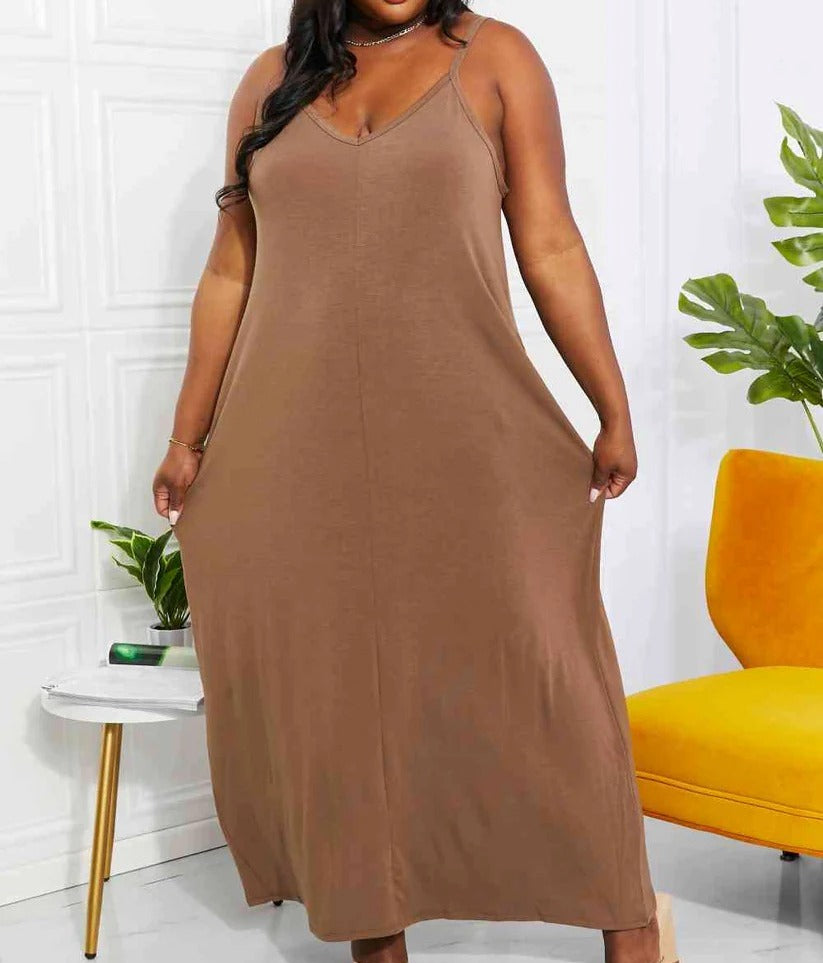Women's Zenana Full Size Beach Vibes Cami Maxi Dress in Mocha