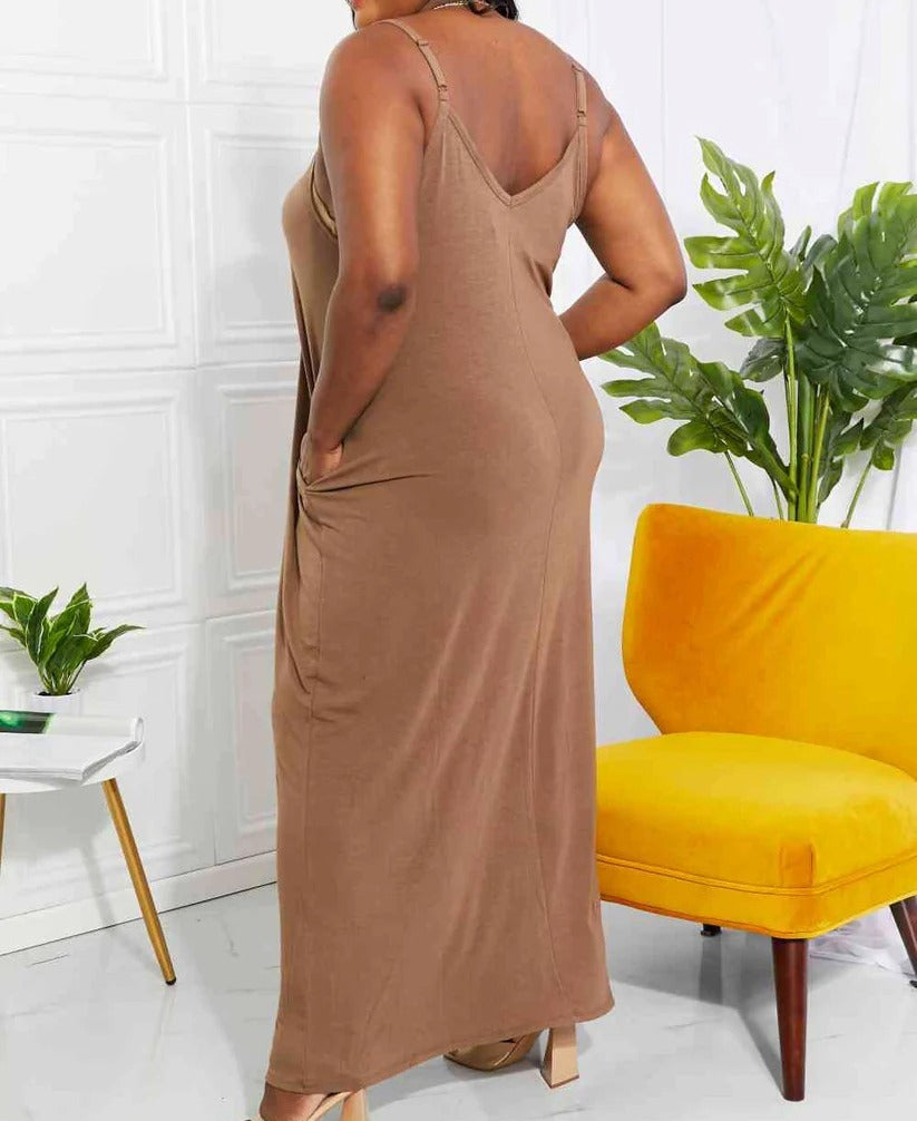 Women's Zenana Full Size Beach Vibes Cami Maxi Dress in Mocha