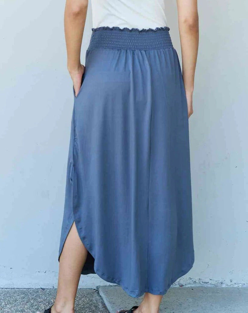 Women's Doublju Comfort Princess Full Size High Waist Scoop Hem Maxi Skirt in Dusty Blue