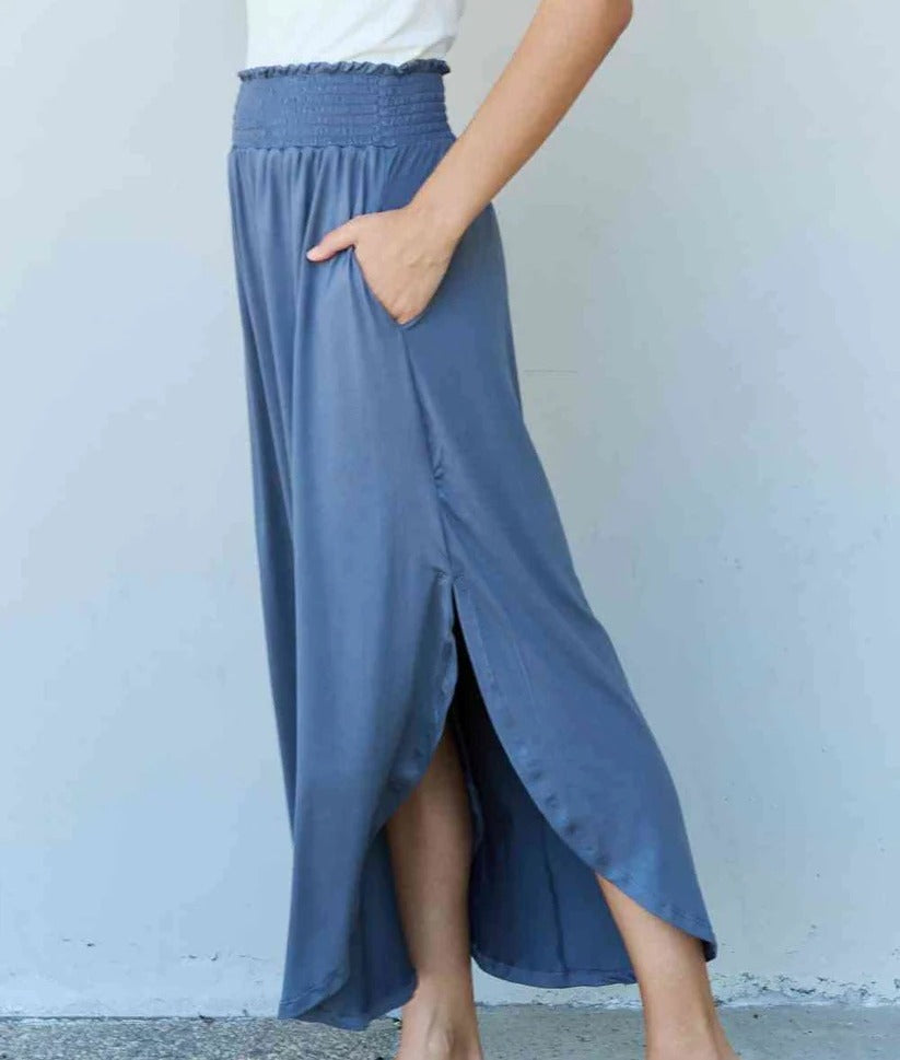 Women's Doublju Comfort Princess Full Size High Waist Scoop Hem Maxi Skirt in Dusty Blue