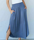 Women's Doublju Comfort Princess Full Size High Waist Scoop Hem Maxi Skirt in Dusty Blue