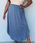 Women's Doublju Comfort Princess Full Size High Waist Scoop Hem Maxi Skirt in Dusty Blue