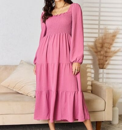 Women's Culture Code Full Size Ruffle Trim Smocked Tiered Dress