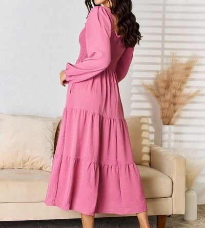 Women's Culture Code Full Size Ruffle Trim Smocked Tiered Dress
