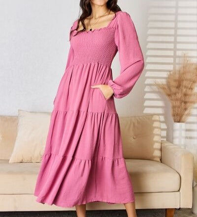 Women's Culture Code Full Size Ruffle Trim Smocked Tiered Dress