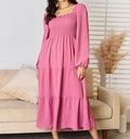 Women's Culture Code Full Size Ruffle Trim Smocked Tiered Dress