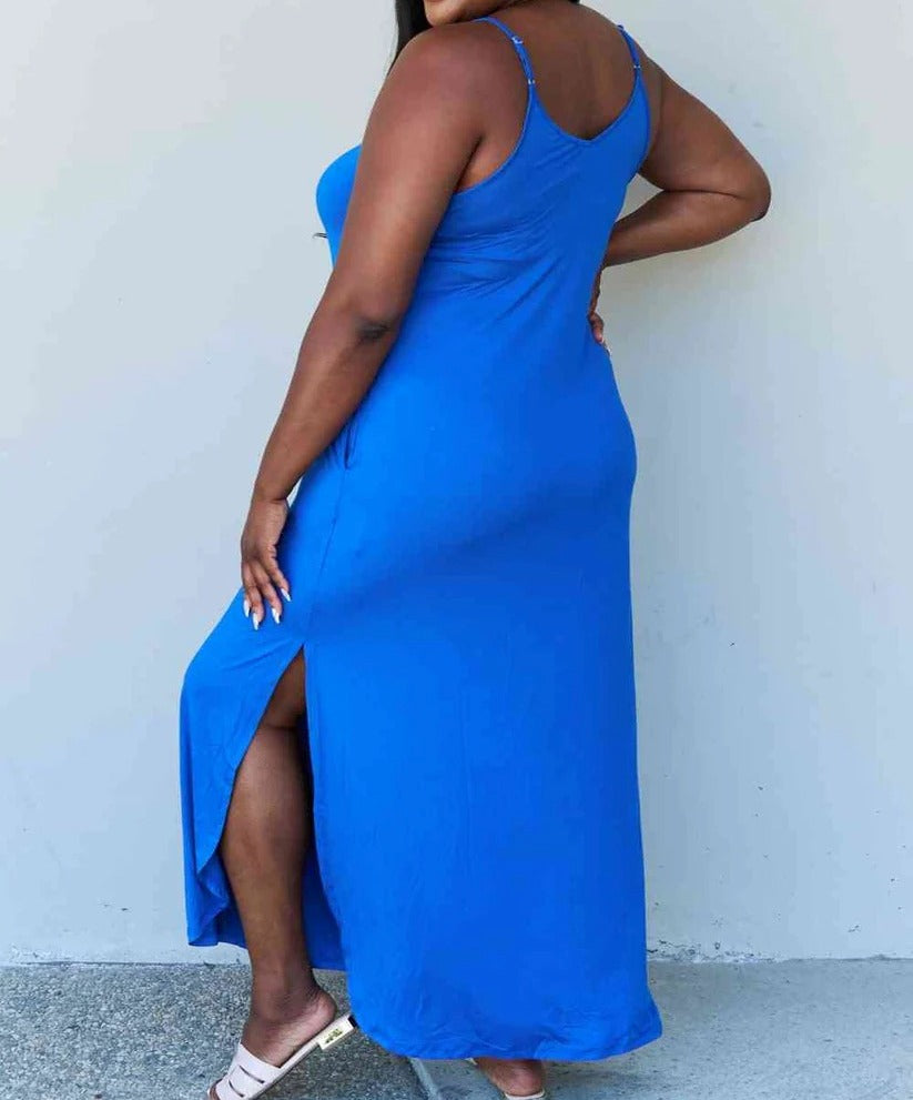 Women's Ninexis Good Energy Full Size Cami Side Slit Maxi Dress in Royal Blue