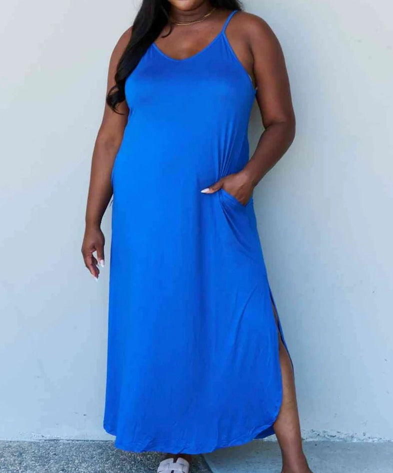Women's Ninexis Good Energy Full Size Cami Side Slit Maxi Dress in Royal Blue