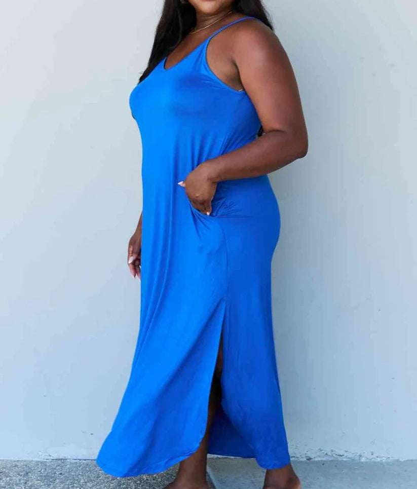 Women's Ninexis Good Energy Full Size Cami Side Slit Maxi Dress in Royal Blue