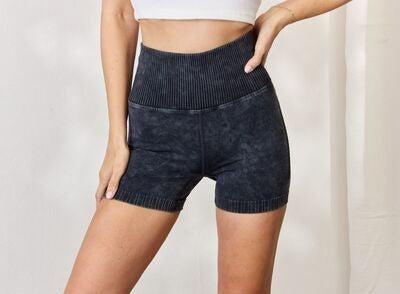 Women's Zenana Washed Wide Waistband High Waist Shorts