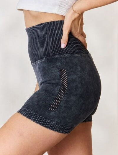 Women's Zenana Washed Wide Waistband High Waist Shorts