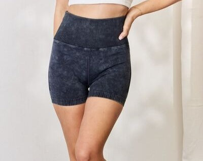 Women's Zenana Washed Wide Waistband High Waist Shorts