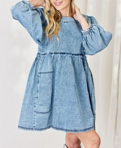 HEYSON Full Size Oversized Denim Babydoll Dress