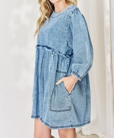 HEYSON Full Size Oversized Denim Babydoll Dress