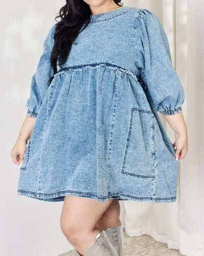HEYSON Full Size Oversized Denim Babydoll Dress