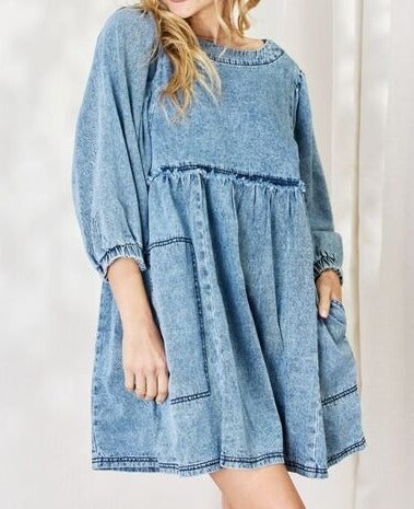 HEYSON Full Size Oversized Denim Babydoll Dress