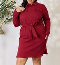 Women's Culture Code Full Size Tie Front Half Zip Long Sleeve Shirt Dress