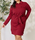 Women's Culture Code Full Size Tie Front Half Zip Long Sleeve Shirt Dress