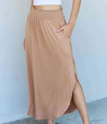 Women's Doublju Comfort Princess Full Size High Waist Scoop Hem Maxi Skirt in Tan