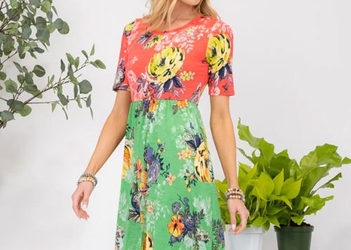 Women's Celeste Full Size Printed Round Neck Short Sleeve Maxi Dress