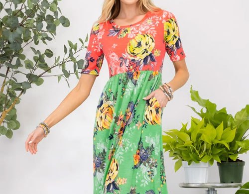Women's Celeste Full Size Printed Round Neck Short Sleeve Maxi Dress