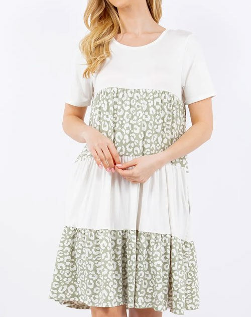 Women's Celeste Full Size Leopard Round Neck Short Sleeve Dress